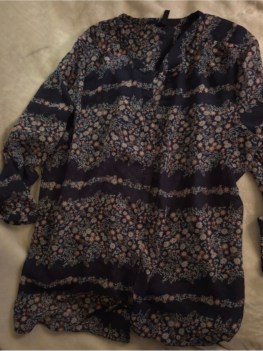 Maurices Navy Floral Blouse with Pink & Cream Accents